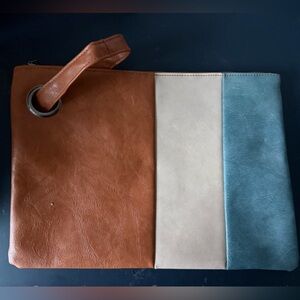 Tricolor Leather Clutch with Strap